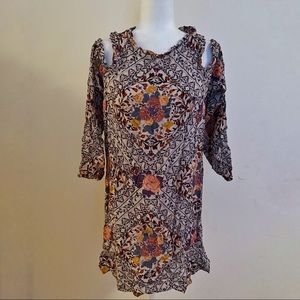 Boho floral print cold shoulder dress